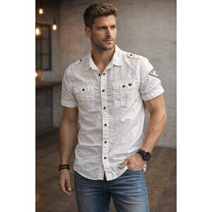 Men's Vintage Guess Button Up Shirt White Size Large